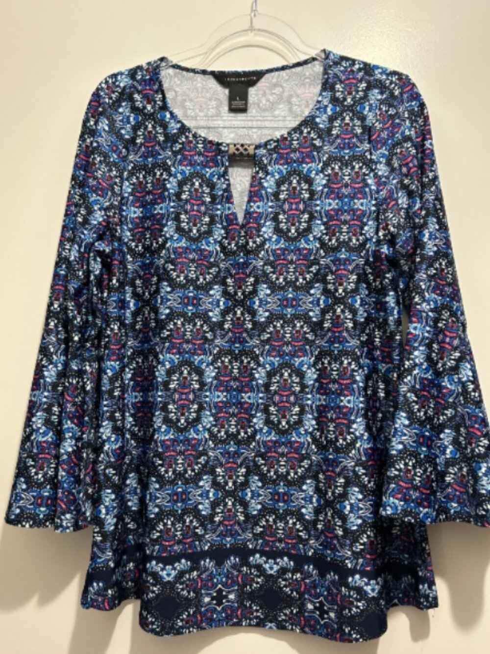 Investments Colorful 3/4 Sleeve Blouse with Keyhole neckline with metal detail